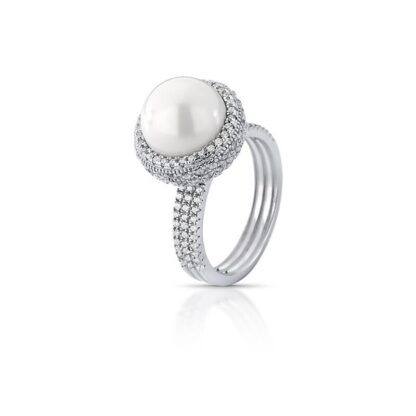 Anillo de Perla Concha con Circonitas en Plata 925 Bañado en Rodio
