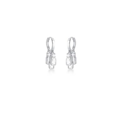 Aros con Péndulos de Cristales Blancos en Plata 925 con Baño de Rodio