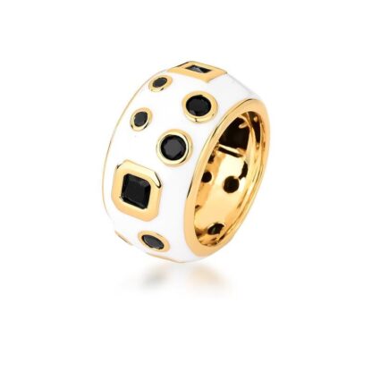 Anillo con contorno esmaltado y cristales geométricos