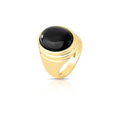 Anillo con cristal negro ovalado – Baño dorado elegante – Talla 18