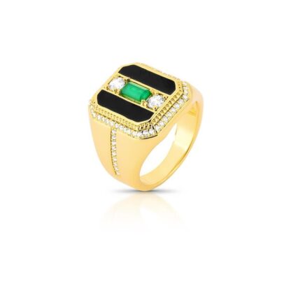 Anillo rectangular esmaltado con cristal y circonita, bañado en oro
