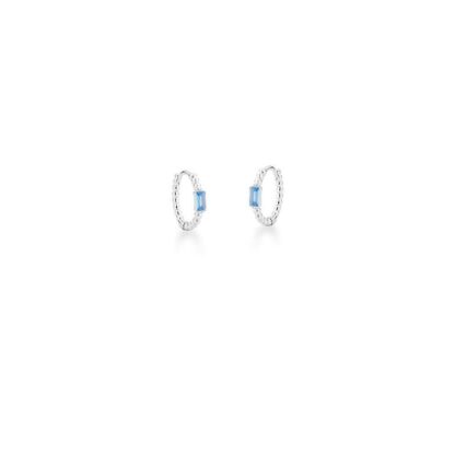 Aro con Circonita Rectangular Azul en Plata 925 Rodiada