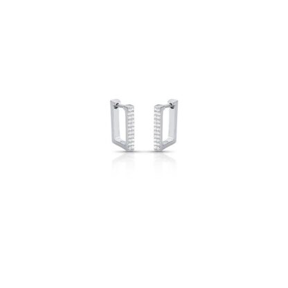 Aro Rectangular con Circonitas y Cierre de Clic en Plata 925 con Baño de Rodio