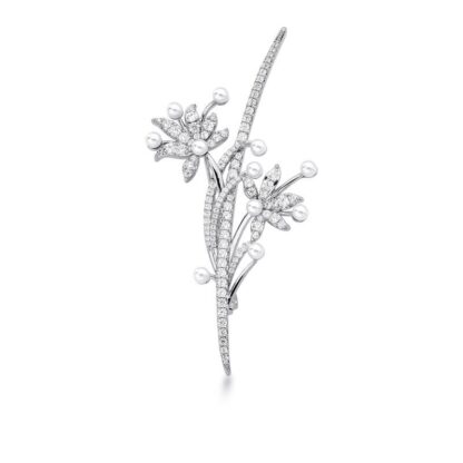 Broche de Flor con Perla y Tachuela Bañado en Rodio