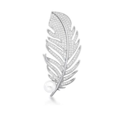 Broche de Hoja con Perla y Concha Bañado en Rodio