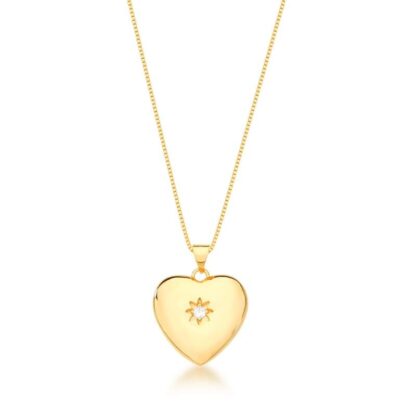 Cadena Bañada en Oro con Colgante de Corazón y Circonitas