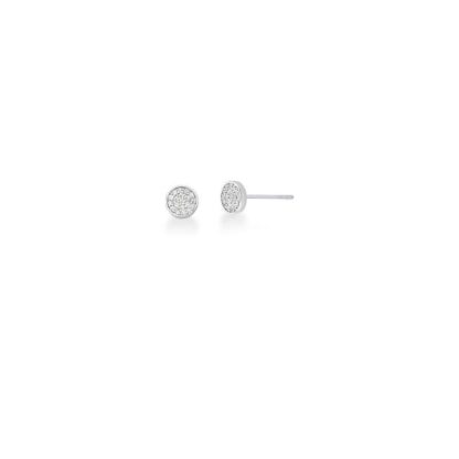 Pendiente Redondo con Circonitas Blancas en Plata Rodiada