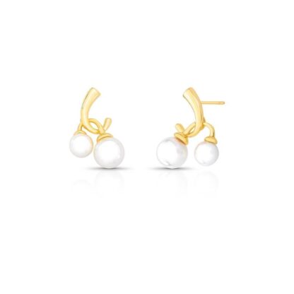 Pendientes medio anillo curvo con perla de concha en péndulo