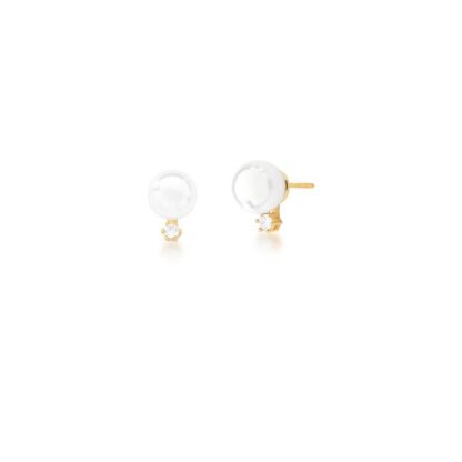 Pendientes con Perla de Concha y Cristal Bañados en Oro
