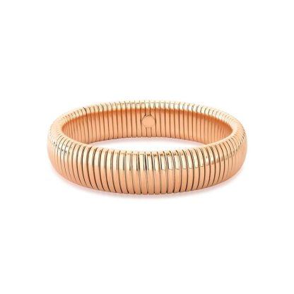 Pulsera de acero rosa maleable con textura suave – Diseño único