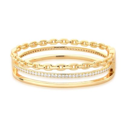 Pulsera de eslabones lisos dorados con circonitas