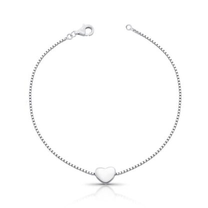 Pulsera de Malla Veneciana con Colgante de Corazón Liso y Curvado en Plata 925 Baño de Rodio