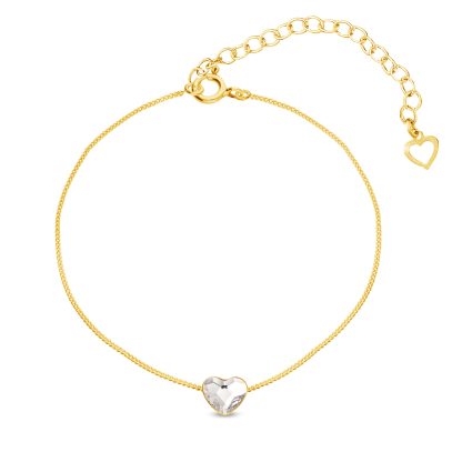 Pulsera de corazón de cristal blanco y plata