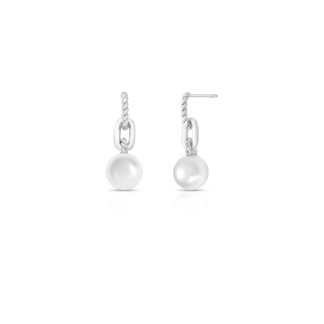 Pendientes medianos colgantes de concha de perla chapados en rodio