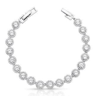 Pulsera flexible con piedra y circonitas bañada en rodio