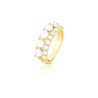 Anillo Pequeño de Circonita Redonda Doble Fila Calado Chapado en Oro