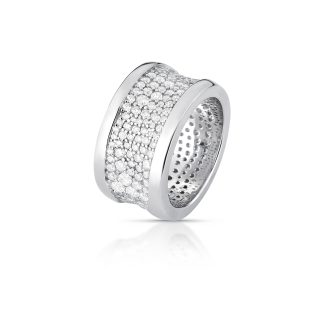 Anillo mediano de circonitas 5 líneas curvas en plata y rodio