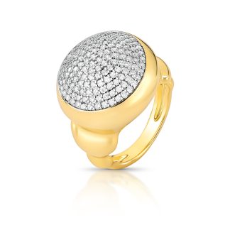 Anillo mediano de circonitas curvadas abovedadas bicolor en rodio