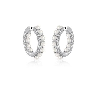 Aros de concha y perla con circonitas cúbicas