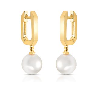 Aros Rectangulares de Concha y Perla Geométricos Dorados