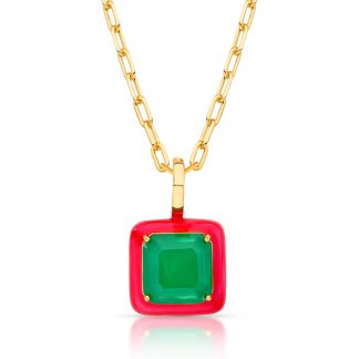 Cadena estilo Cartier con colgante de esmalte y piedra cuadrada