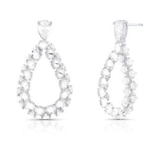 Pendiente colgante largo con piedra redonda hueca en rodio