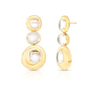 Pendiente largo con 3 cabujones ovalados y colgante curvo chapado en oro