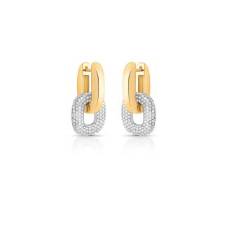 Pendientes 2 en 1 con Aro Rectangular de Circonitas Bicolor