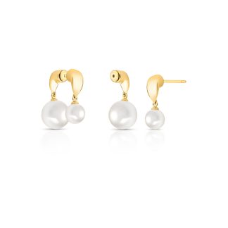 Pendientes Ear Jacket con Perlas Sintéticas y Colgante de Lágrima Dorados