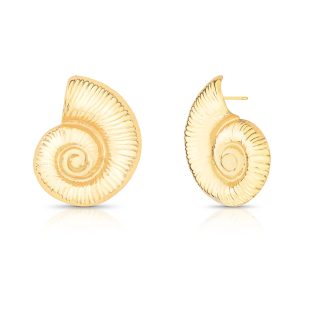 Pendientes Largos de Concha de Caracol Curvos Bañados en Oro