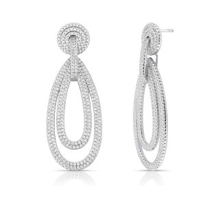 Pendientes medianos de circonita con colgante calado en rodio