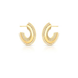Pendientes de Medio Aro con 4 Columnas de Circonitas Chapados en Oro