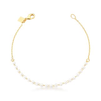 Pulsera flexible de malla con perlas sintéticas – Oro elegante y femenina